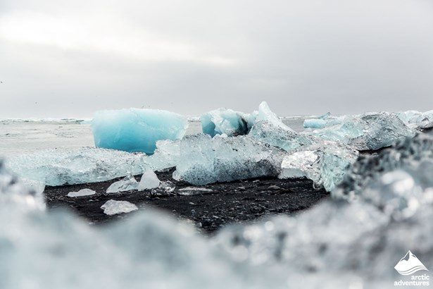 Blue Icebergs at Diamond Beach in Iceland