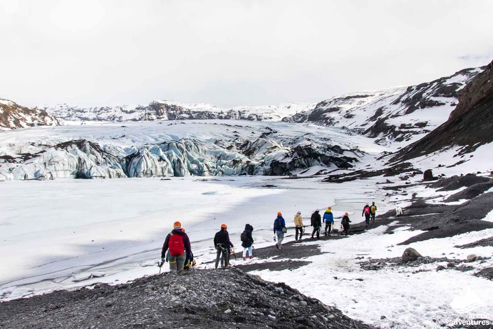 Group Walking to Solheimajokull Glacier