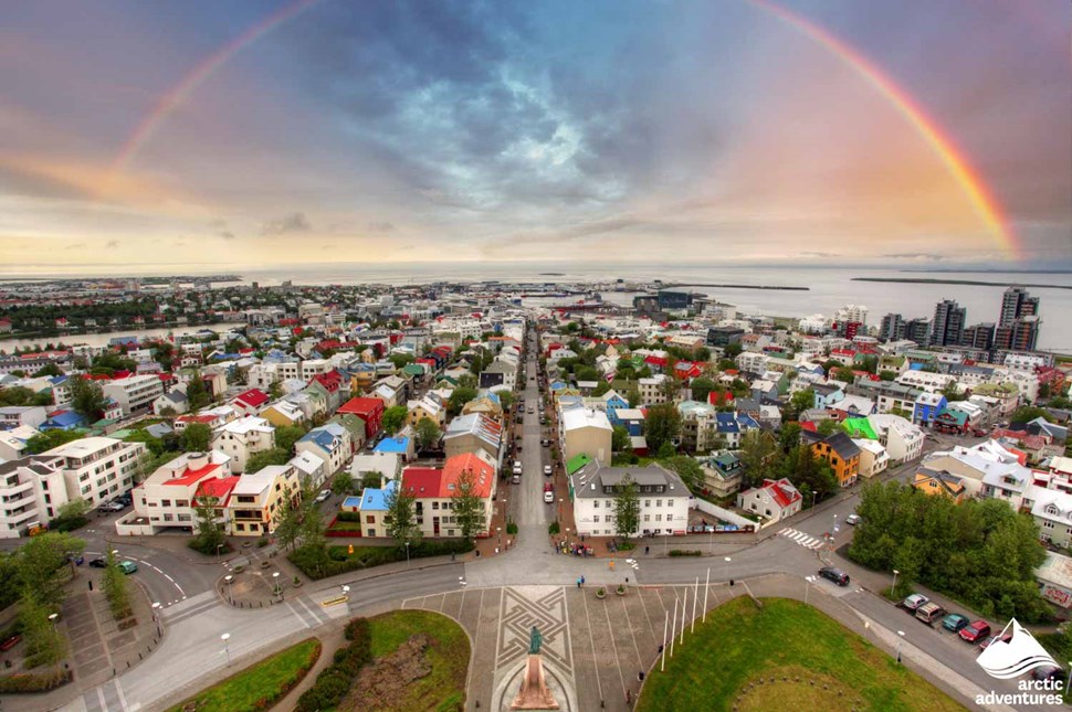 View with a Rainbow from Reykjavik Church