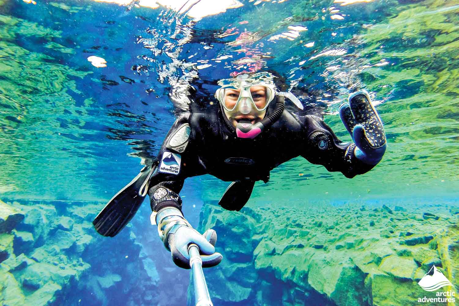 Happy Snorkeler at Silfra in Iceland