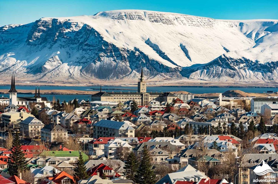 Reykjavik Panorama with Mountain Range in Background
