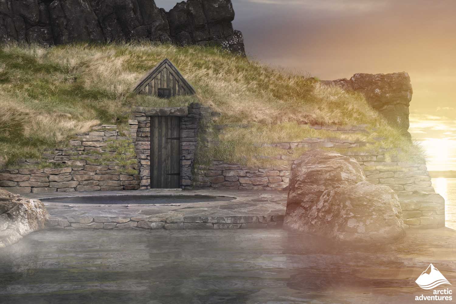 Icelandic Turfed Roof House in Sky Lagoon