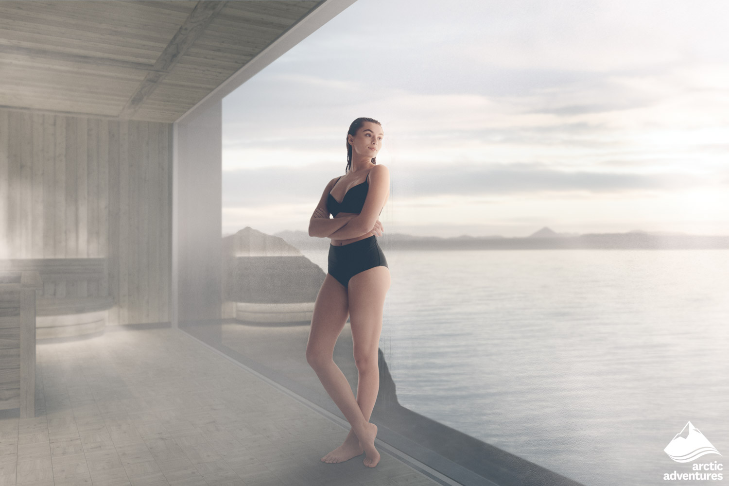 Woman Enjoys Sauna at Sky Lagoon in Iceland