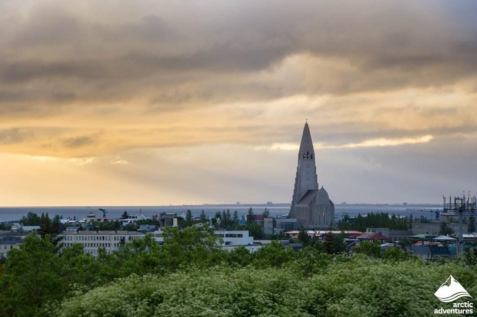 Hallgrimskirkja Church from a Distance in Reykjavik