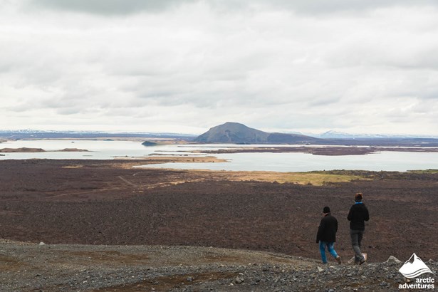 Couple Hiking at Myvatn in Iceland