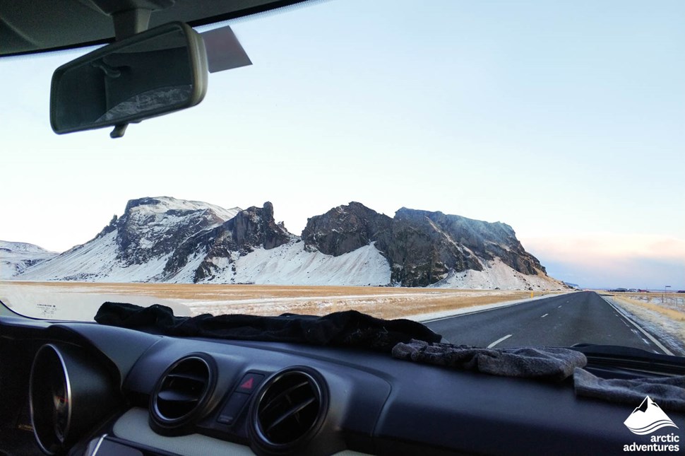 Icelandic Mountains Panorama from a Car