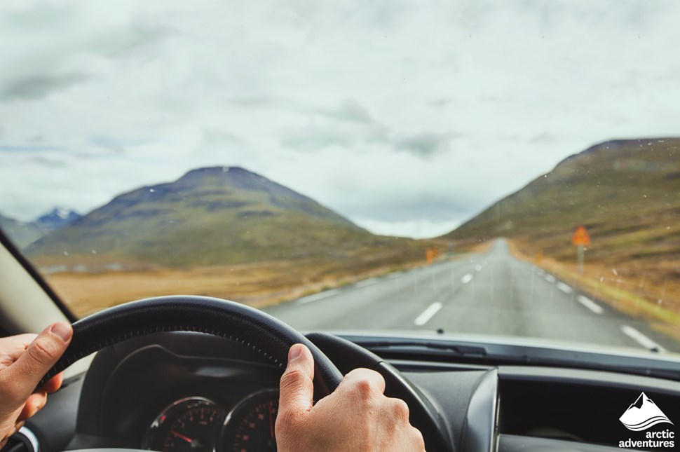 Driving a Car in Icelandic Scenery