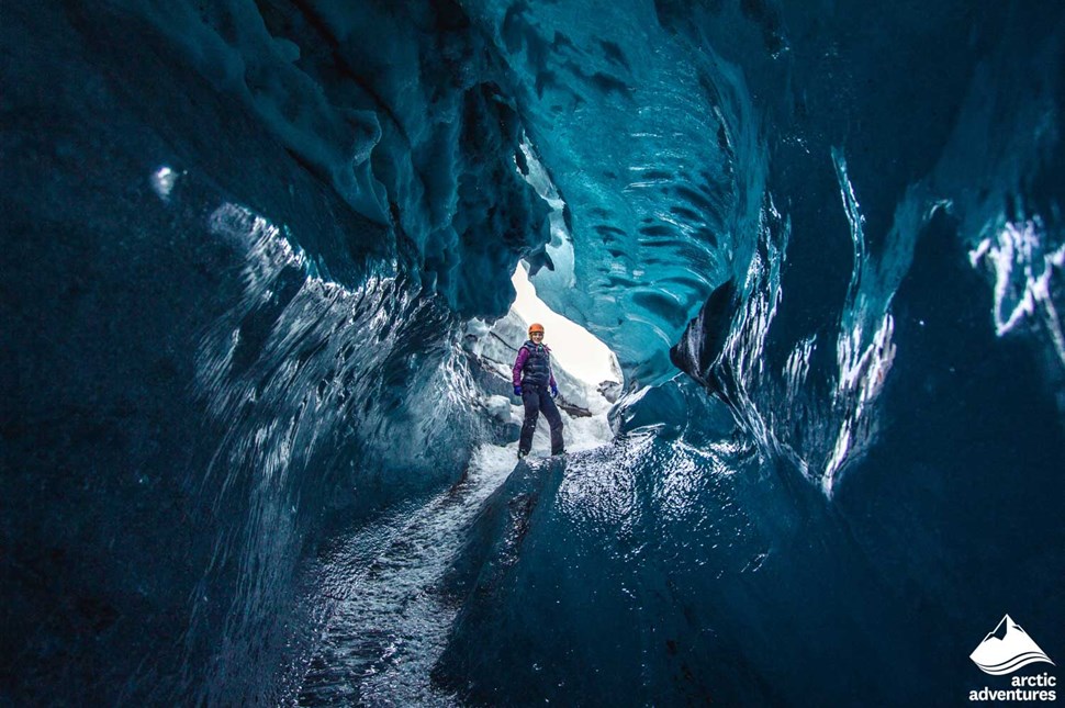 Woman Inside the Icelandic Ice Cave
