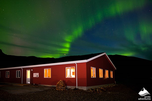 Northern Lights over Hotel in Iceland