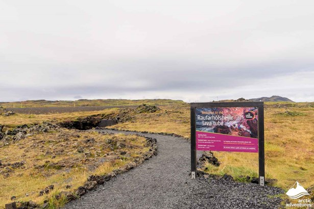 Entrance Sign to Lava Cave in Iceland