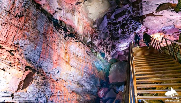 Stairs Inside of Lava Cave in Iceland
