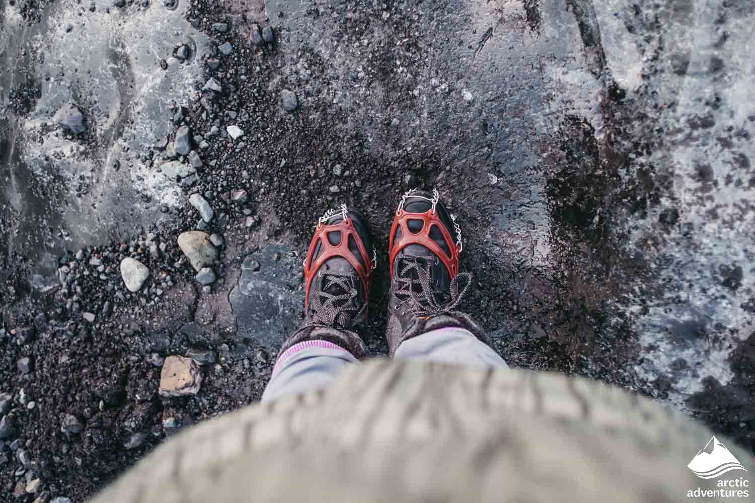 Hiking Shoes with Crampons in Iceland