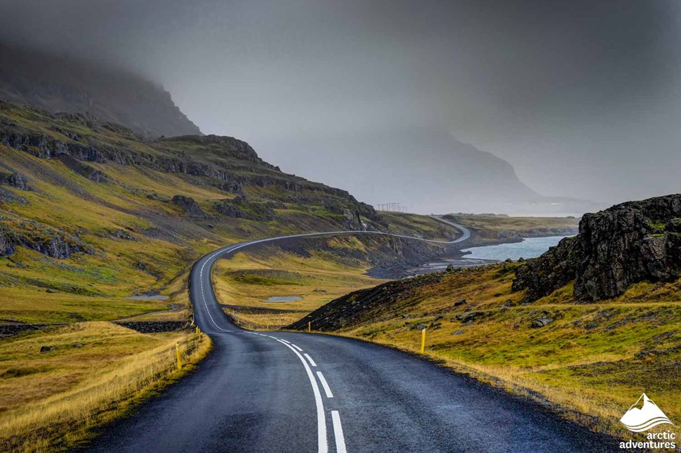 Icelandic Road by the Coast Line