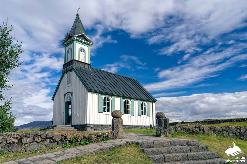 Wooden Thingvellir Church in Iceland