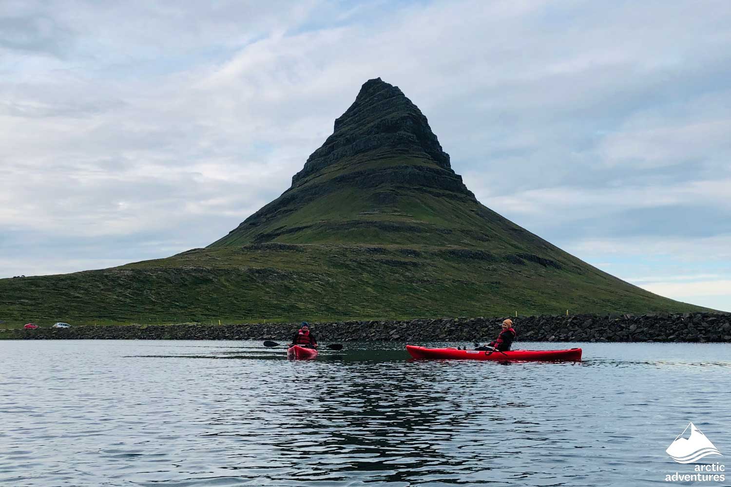 Two Kayakers by Kirkjufell Mountain in Iceland