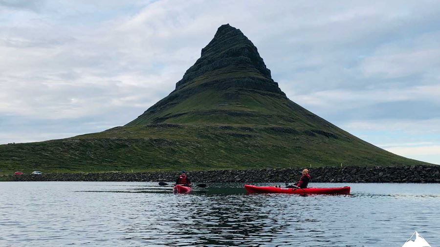 Two Kayakers by Kirkjufell Mountain