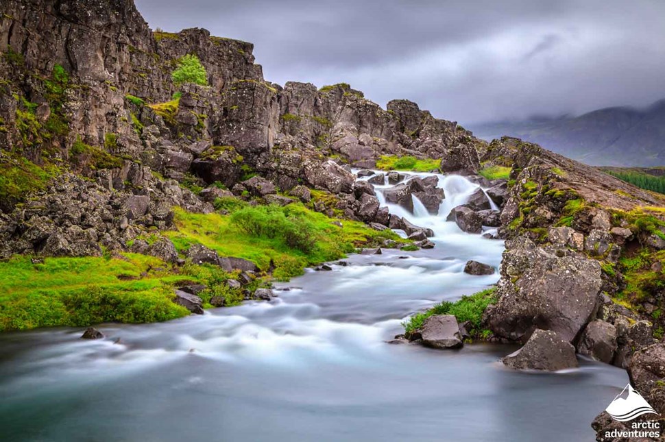 Waterfall at Thingvellir National Park in Iceland