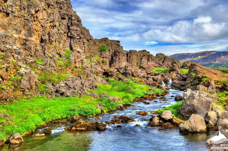 Tectonic Plates and Waterfall in Iceland