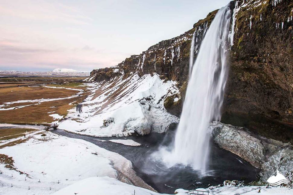 Seljalandsfoss Waterfall during Winter in Iceland