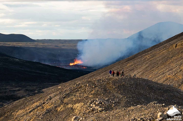 Group Hiking to Volcano Eruption Site in Iceland