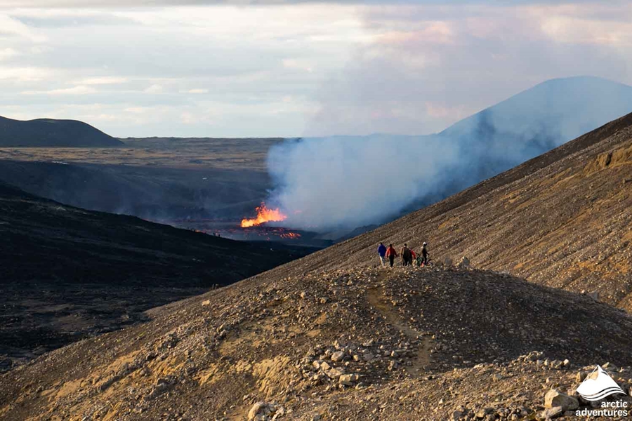 Group Hiking to Volcano Eruption