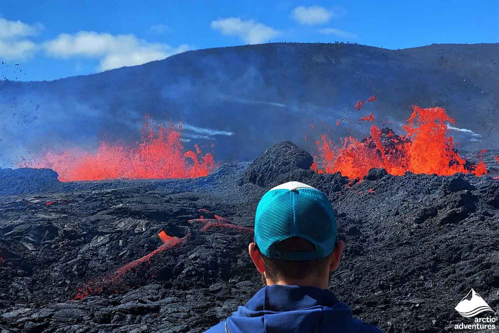 Man Watching Erupted Volcano