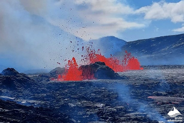 Floating Lava at Volcano Eruption Site in Iceland