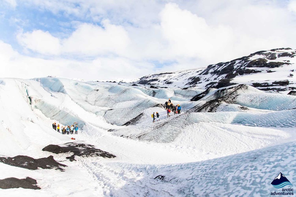 Groups Hiking on Solheimajokull Glacier in Iceland