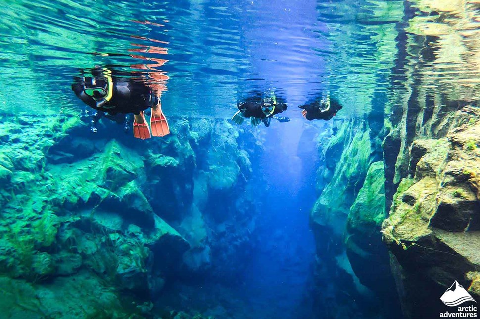 Underwater View of Snorkelers in Iceland