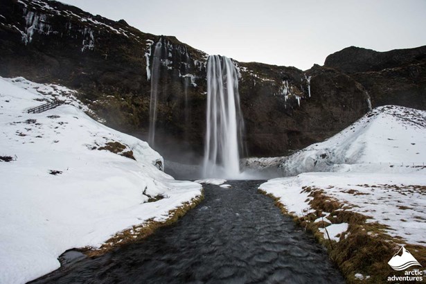 Seljalandsfoss Waterfall at Winter Season in Iceland