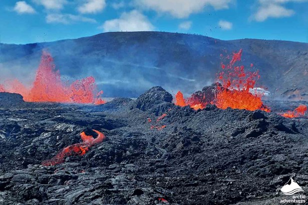 Erupting Meradalir Volcano in Iceland