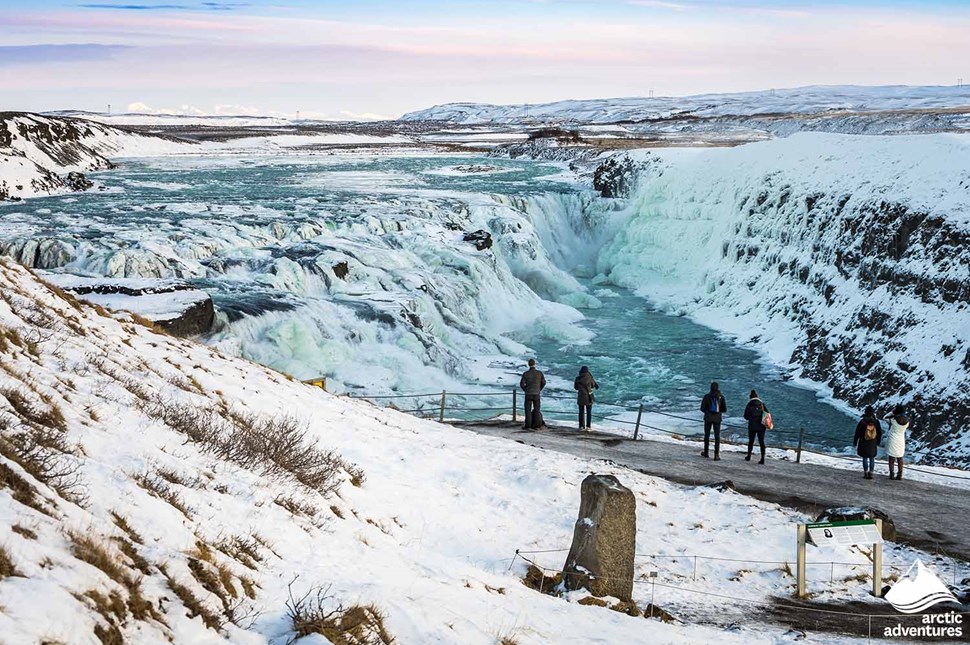 Frozen Gullfoss Waterfall during Winter