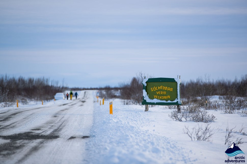 Road Sign of Solheimar Village in Iceland