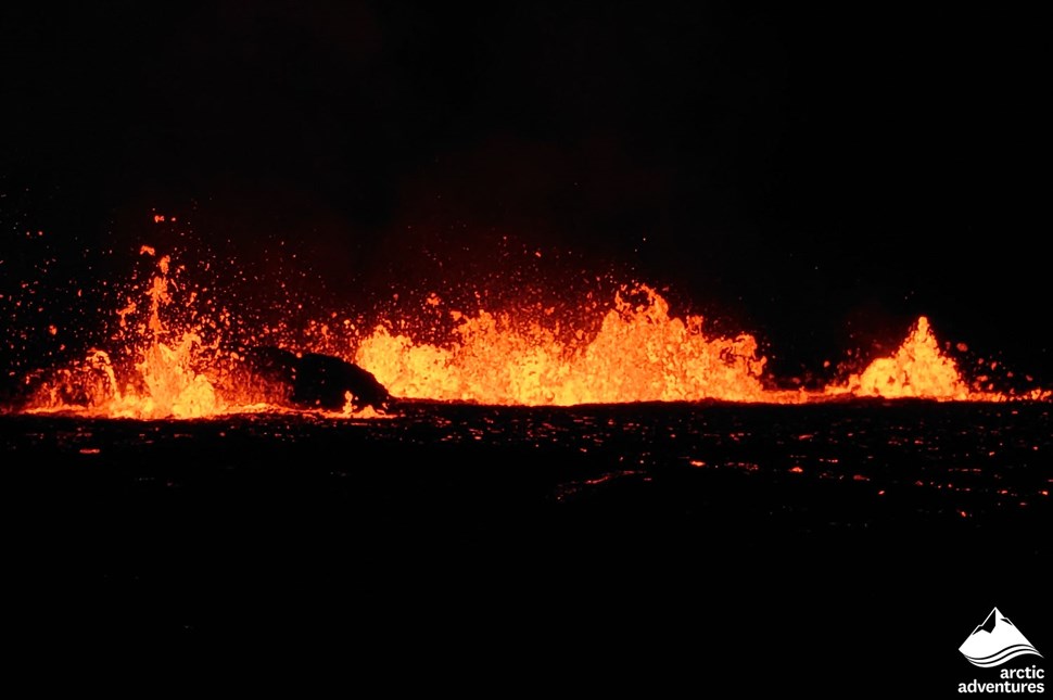 Meradalir Volcano Eruption at Night in Iceland