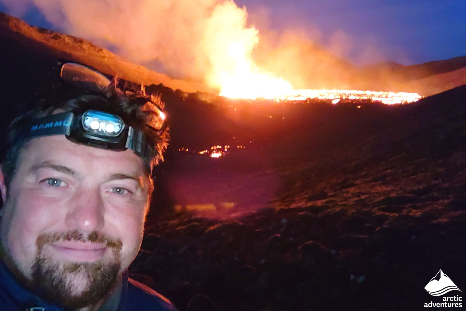 Man Selfie by the Erupting Volcano