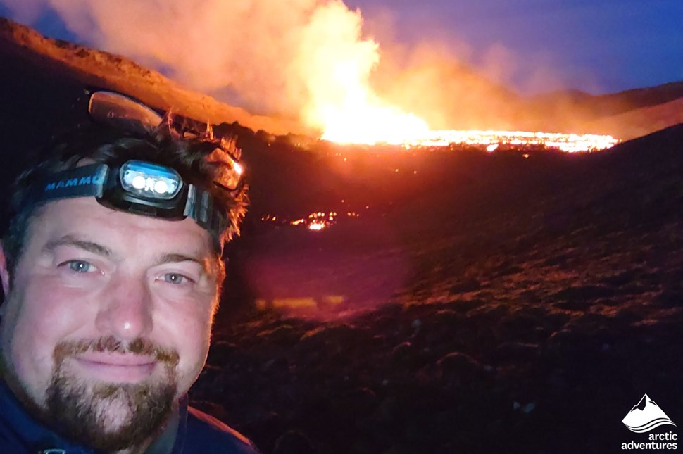 Man Selfie by the Erupting Volcano