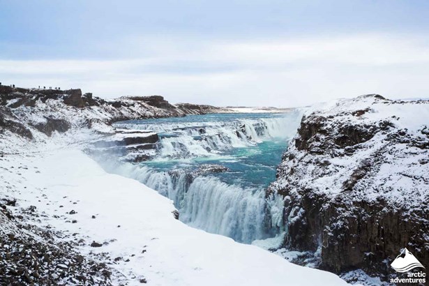 Snowy Gullfoss Waterfall in Iceland