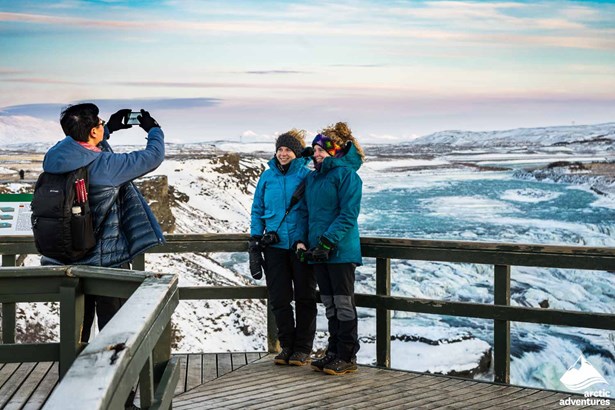 Women Taking Picture near Gullfoss Waterfall