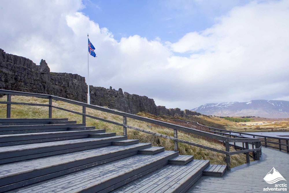 Thingvellir National Park and Iceland Flag
