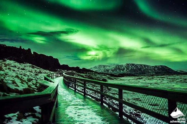  Pathway and Northern Lights by the Mountain