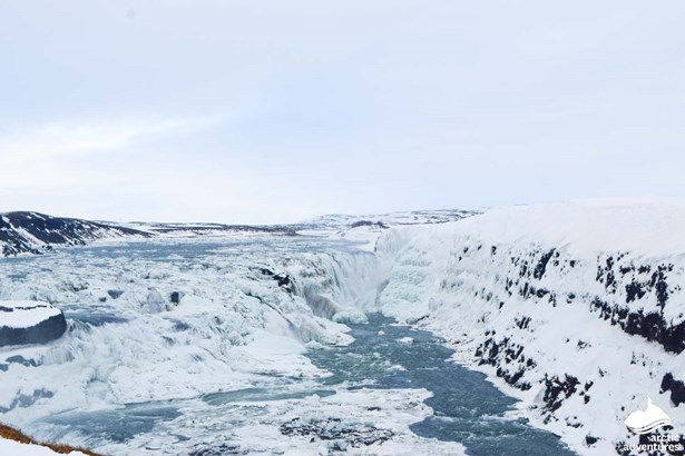 Frozen Waters of Gullfoss Waterfall in Iceland