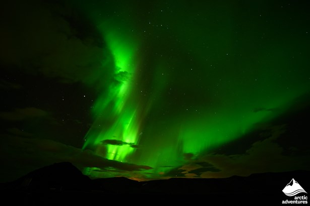 Green Northern Lights in the Sky in Iceland