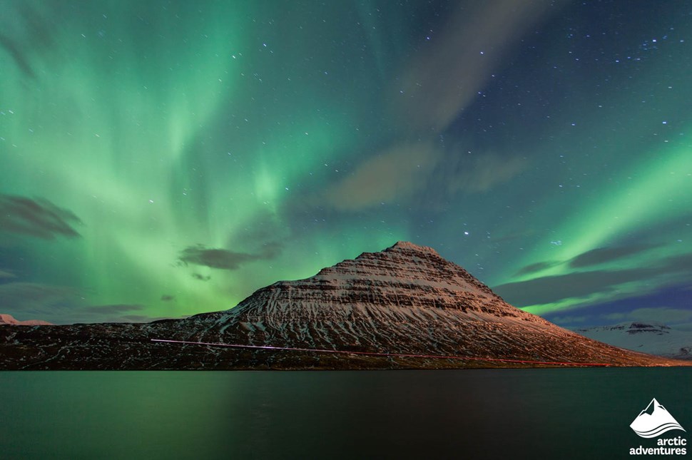 Mountain and Northern Lights in Iceland