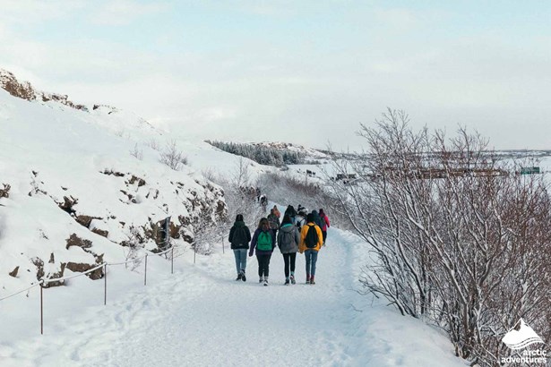 Group Walking in Thingvellir National Park in Iceland