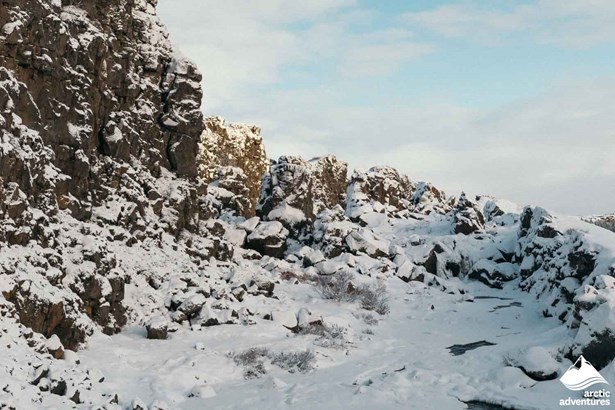 Tectonic Plates in Thingvellir National Park on Winter