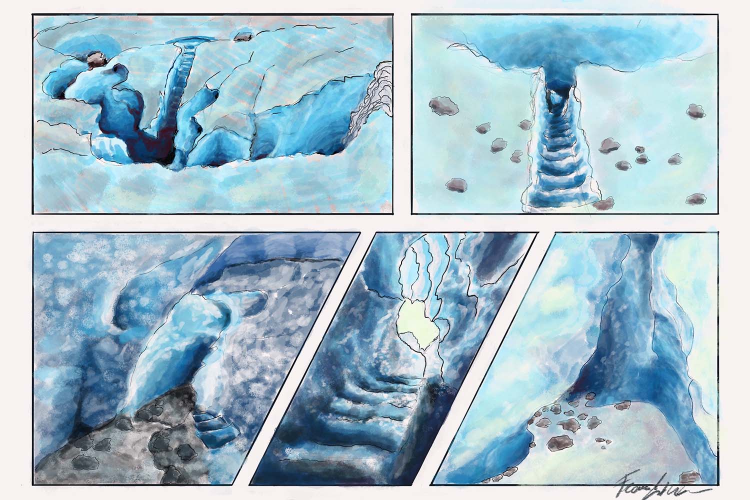 Water Colour Illustration of Ice Cave on Glacier