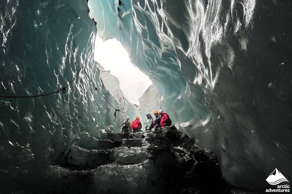 Group Visiting Ice Cave in Iceland