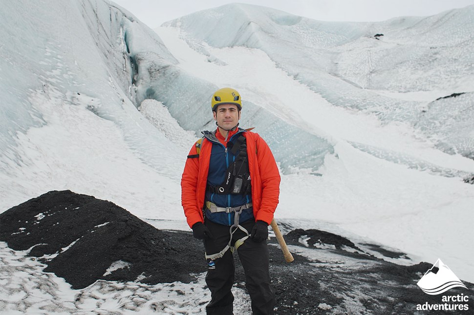 Glacier Hiking Guide with Red Jacket