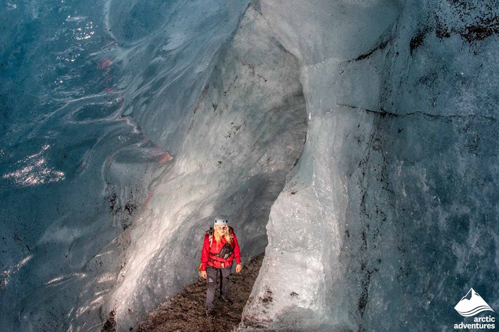 Woman At Ice Cave in Iceland