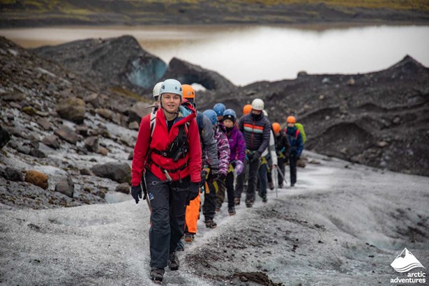 Guide with Group on Glacier in Iceland